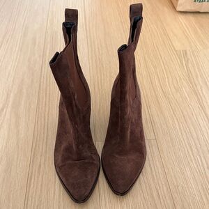 Sandro Brown Suede Pointed-Toe Heeled Boots